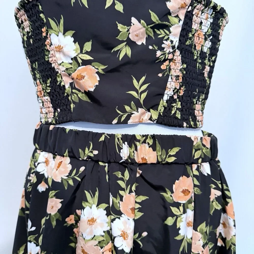 Old Navy The occasion Floral Black Taffeta High Waisted Skirt Crop Top Set XL - Picture 6 of 13